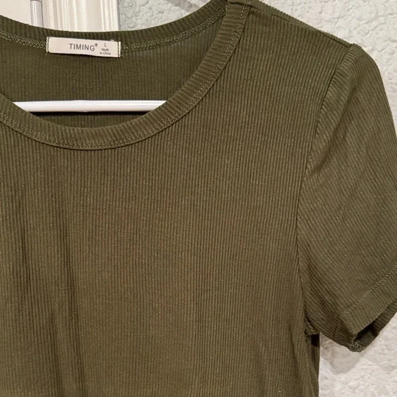 Timing Olive Green Ribbed Short Sleeve Tee - Picture 3 of 6